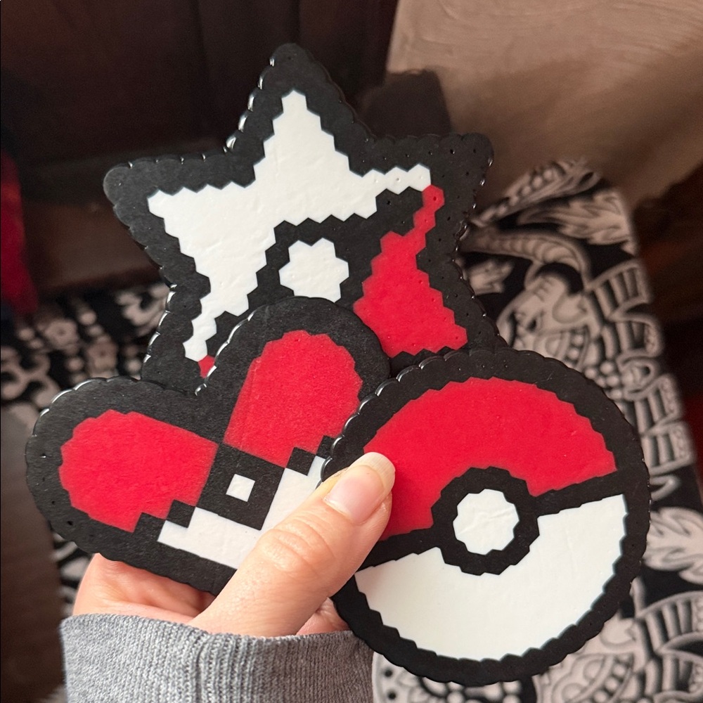 Bead art Pokémon Poké ball, heart, and star
